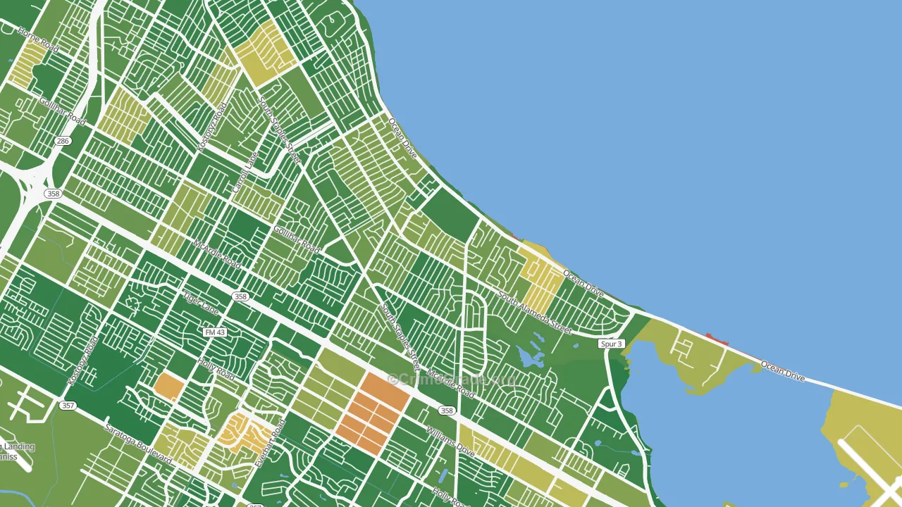 Bay Area, Corpus Christi, TX Map of Arson Rates