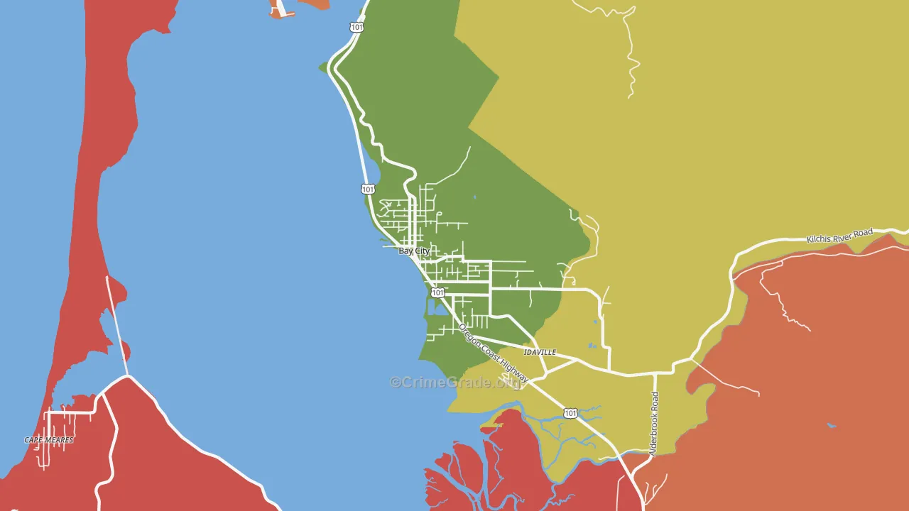 Bay City, OR Map of Arson Rates