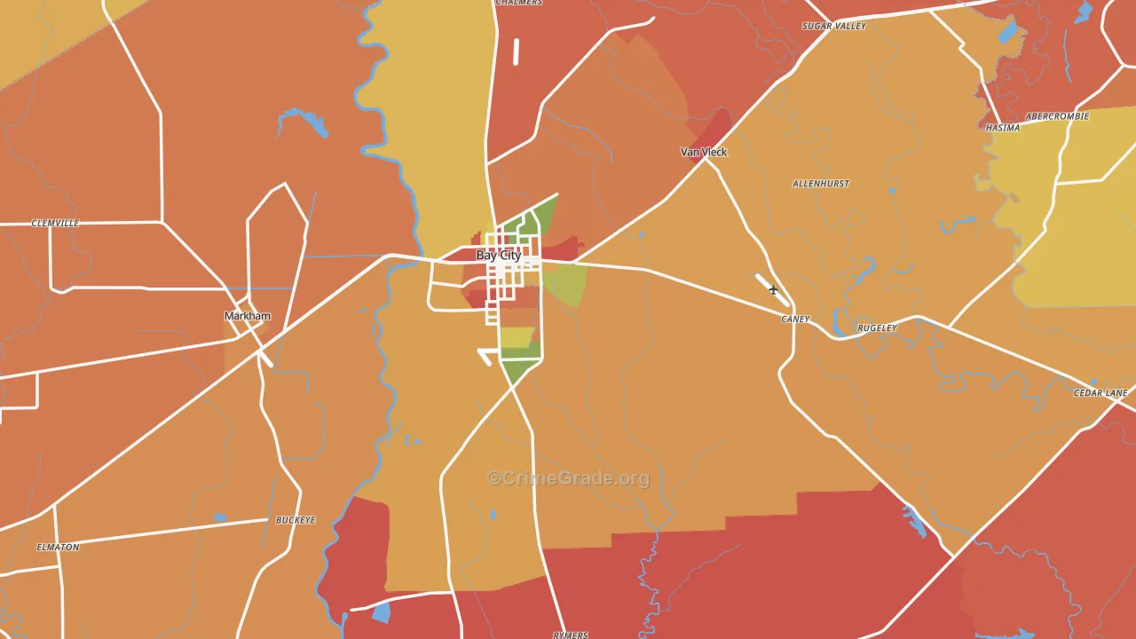 Bay City, TX Map of Arson Rates