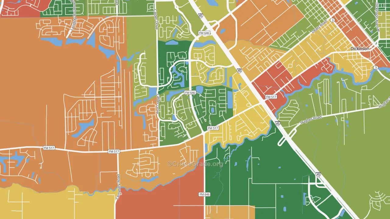 Bay Colony, League City, TX Map of Arson Rates
