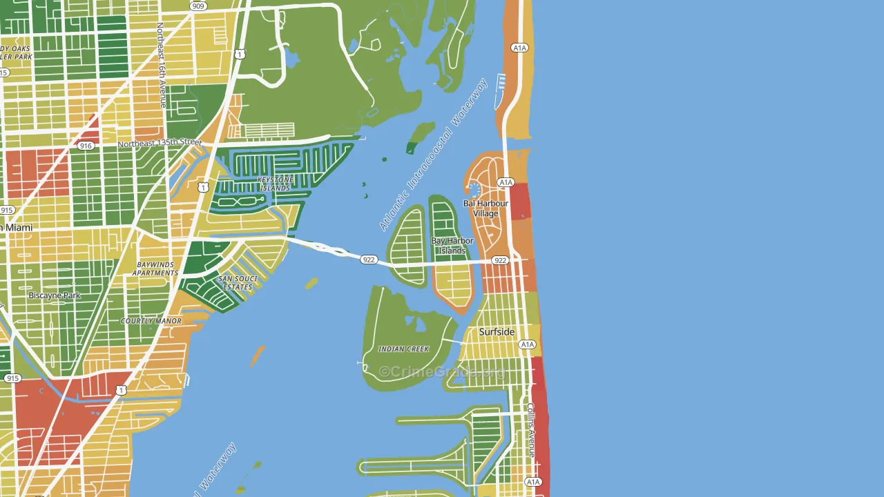 Bay Harbor Islands, FL Map of Arson Rates