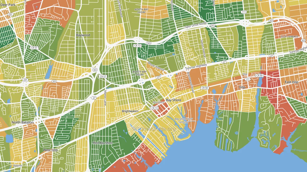 Bay Shore, NY Map of Arson Rates