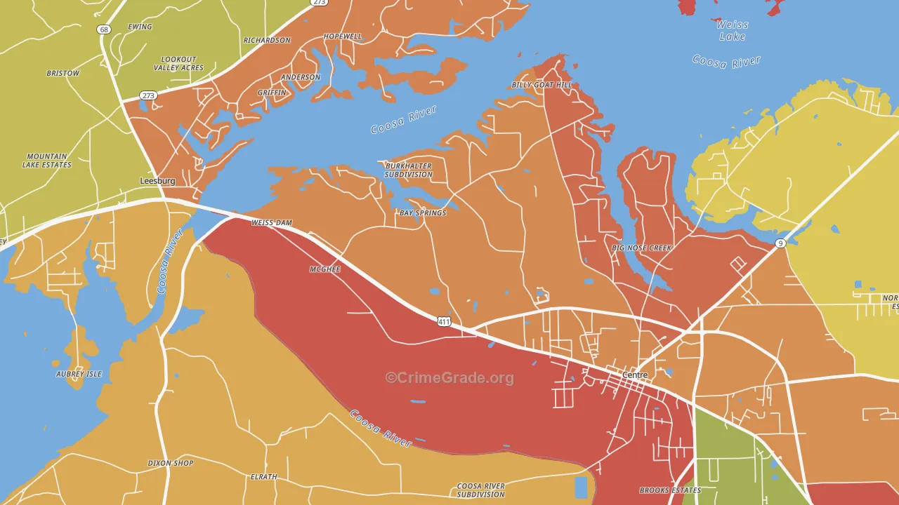 Bay Springs, AL Map of Arson Rates