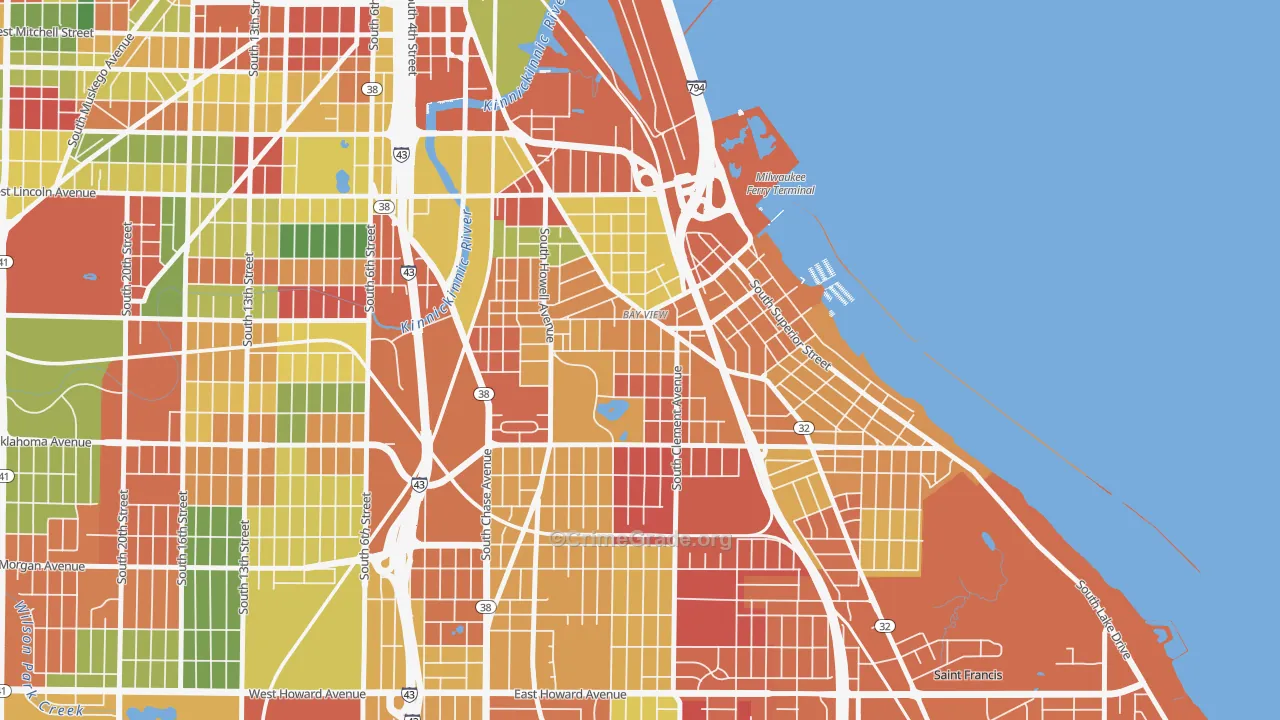 Bay View, Milwaukee, WI Map of Arson Rates