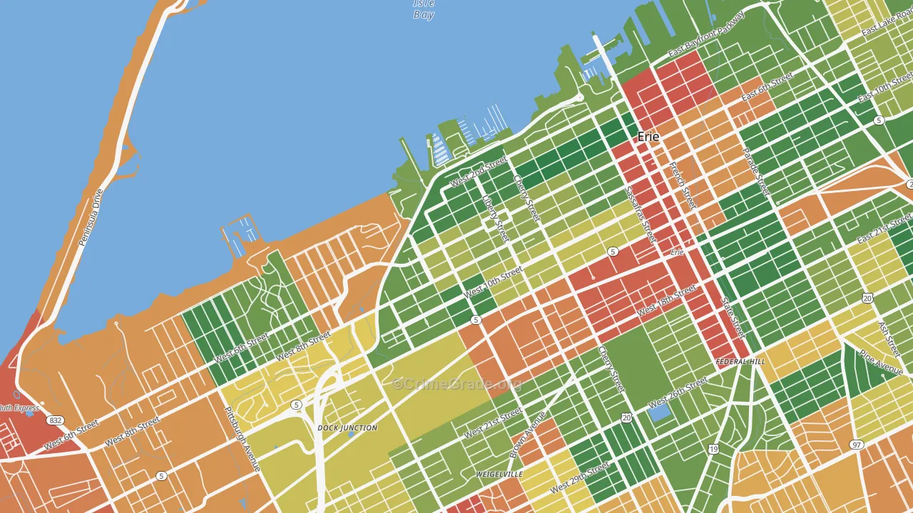 Bayfront, Erie, PA Map of Arson Rates