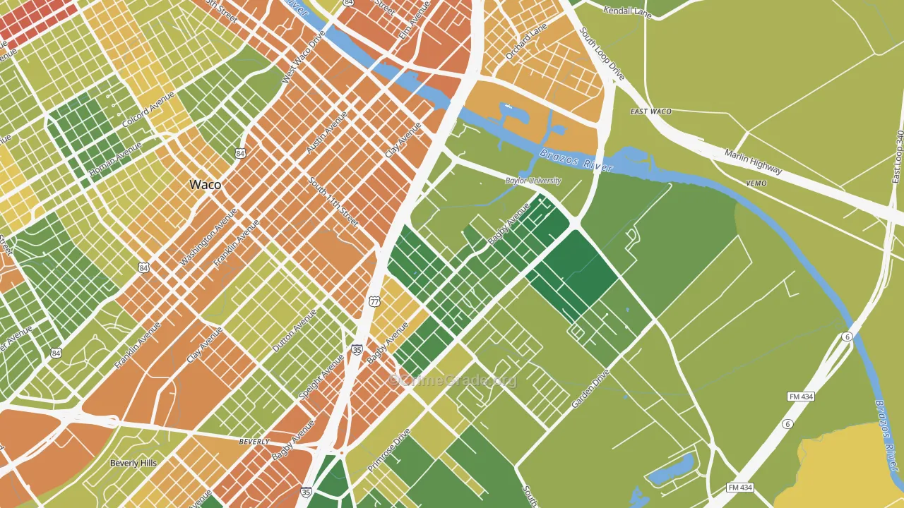 Baylor, Waco, TX Map of Arson Rates