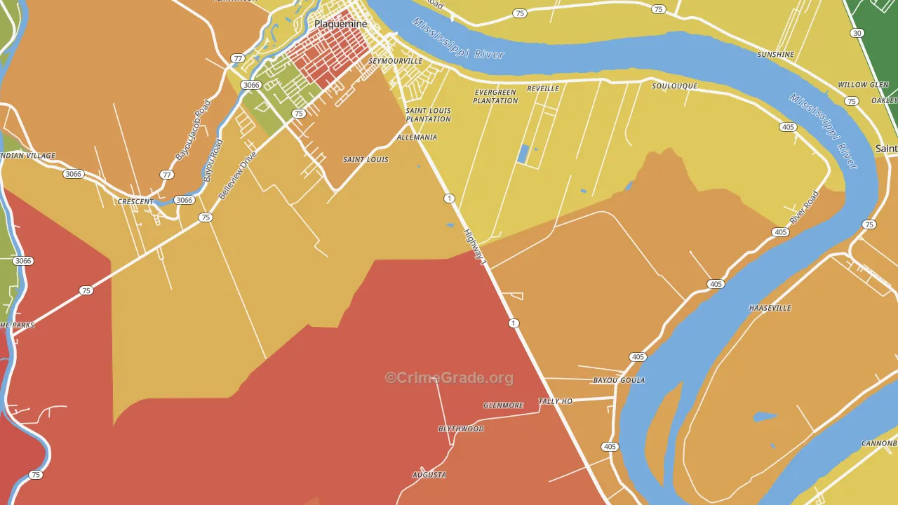Bayou Goula, LA Map of Arson Rates