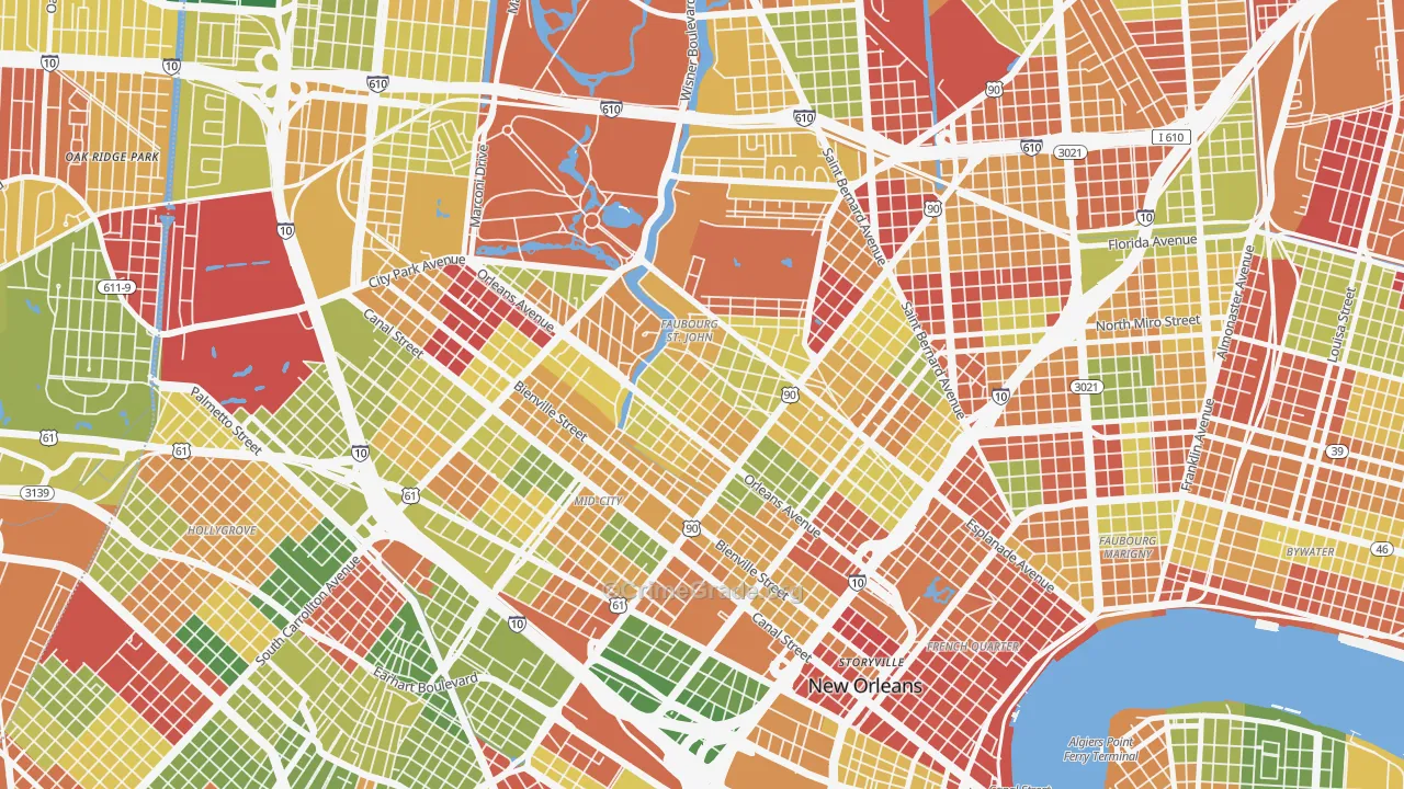 Bayou St John, New Orleans, LA Map of Arson Rates