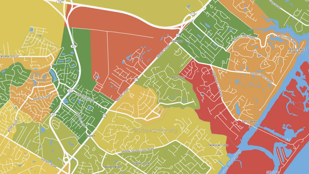 Bayshore, Wilmington, NC Map of Arson Rates