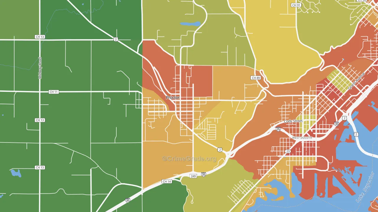 Bayview Heights, Proctor, MN Map of Arson Rates