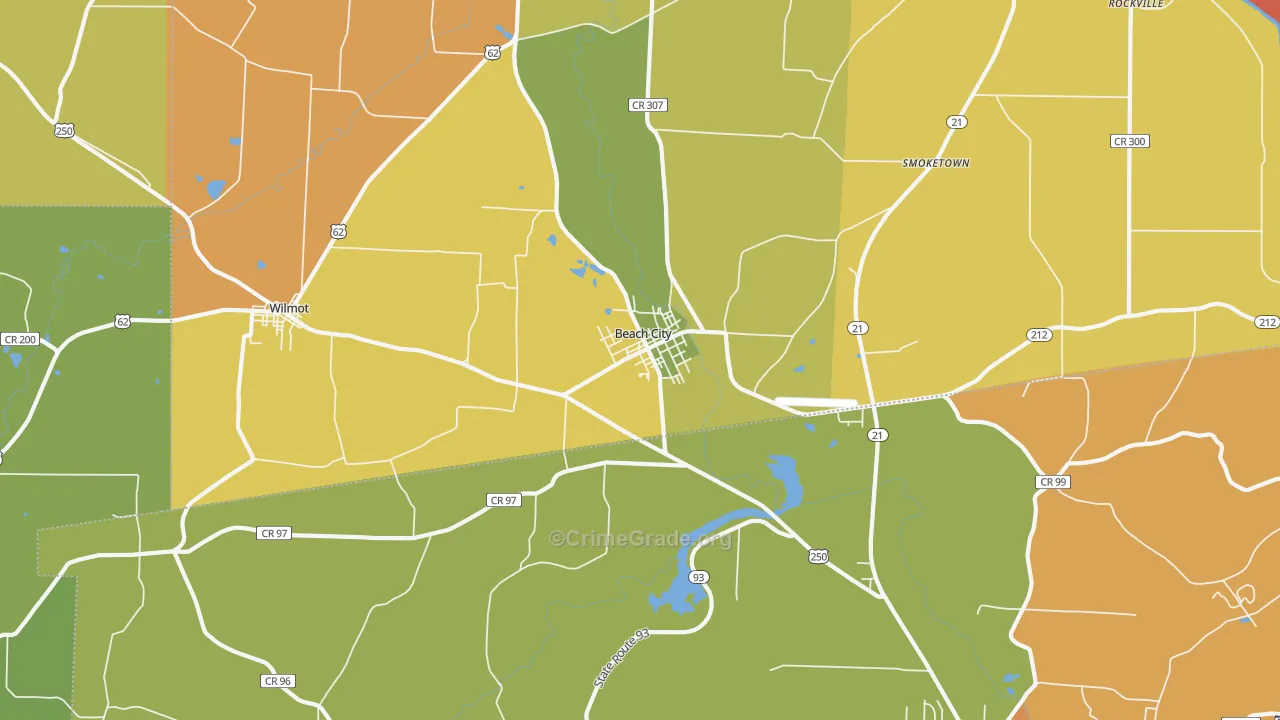 Beach City, OH Map of Arson Rates