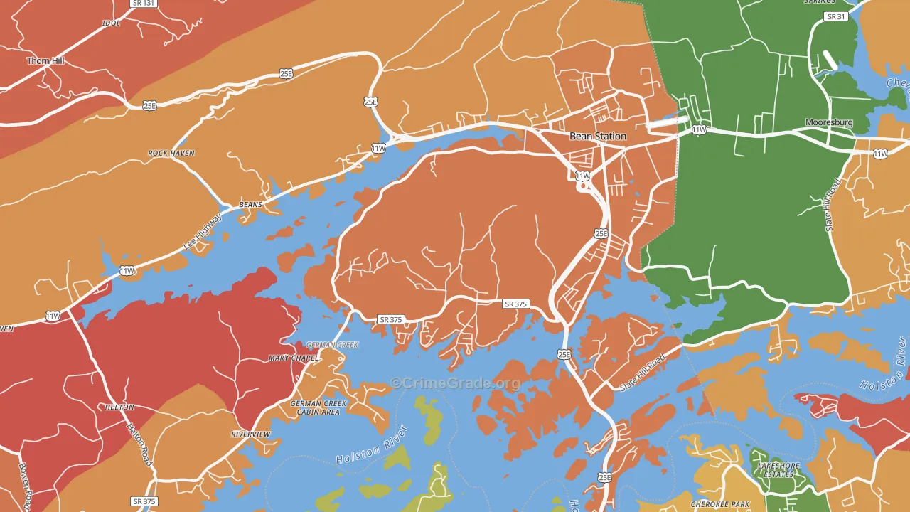 Bean Station, TN Map of Arson Rates