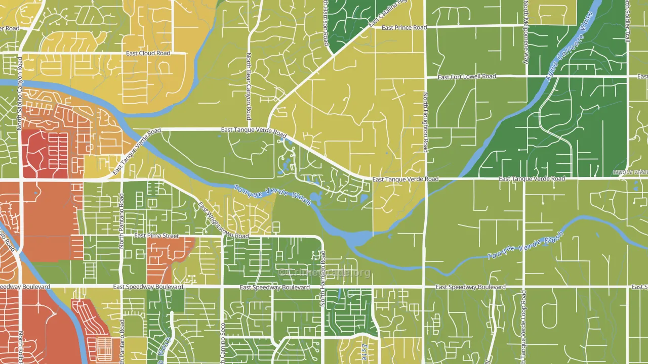 Bear Canyon, Tucson, AZ Map of Arson Rates