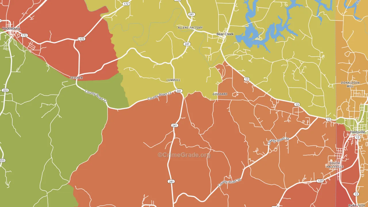 Bear Creek, AL Map of Arson Rates