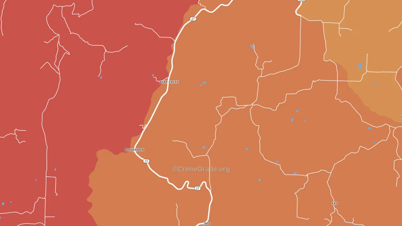 Bear Creek, AR Map of Arson Rates