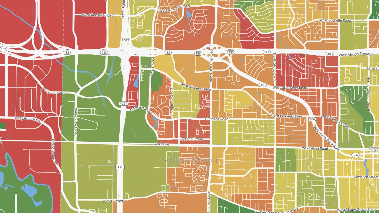 Bear Creek, Irving, TX Map of Arson Rates