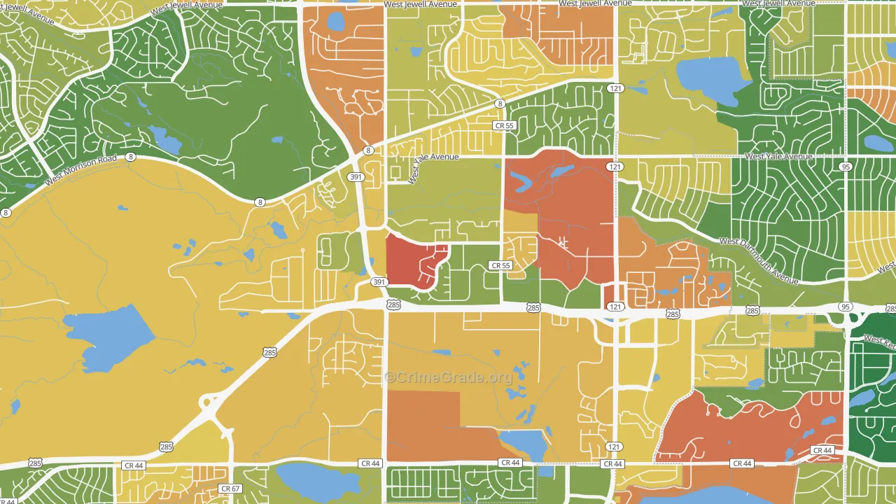 Bear Creek, Lakewood, CO Map of Arson Rates