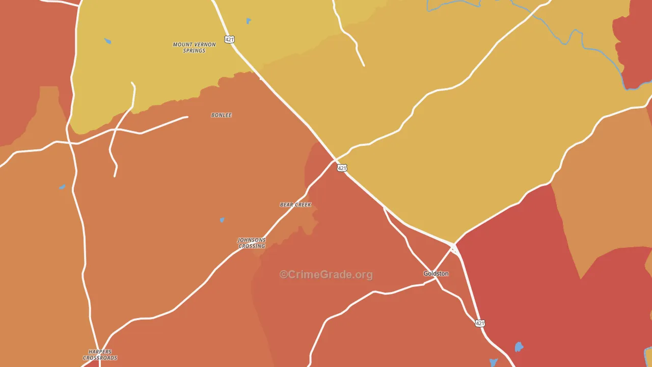 Bear Creek, NC Map of Arson Rates