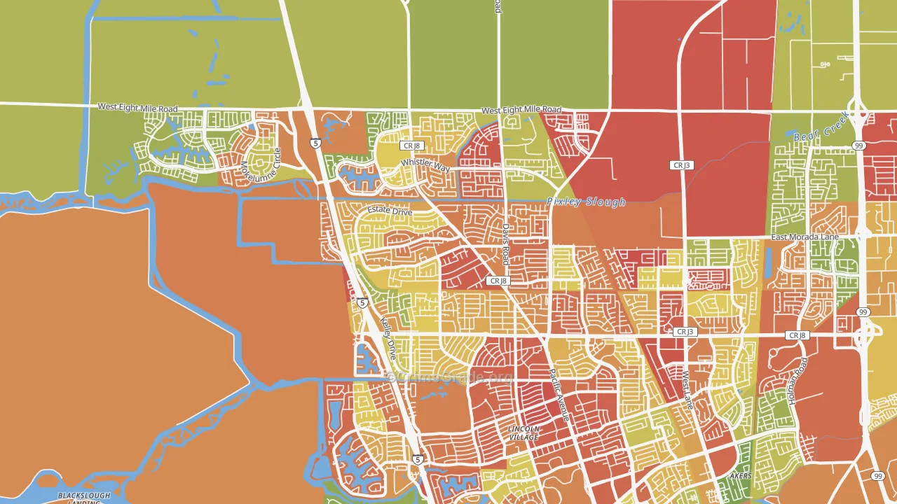 Bear Creek, Stockton, CA Map of Arson Rates