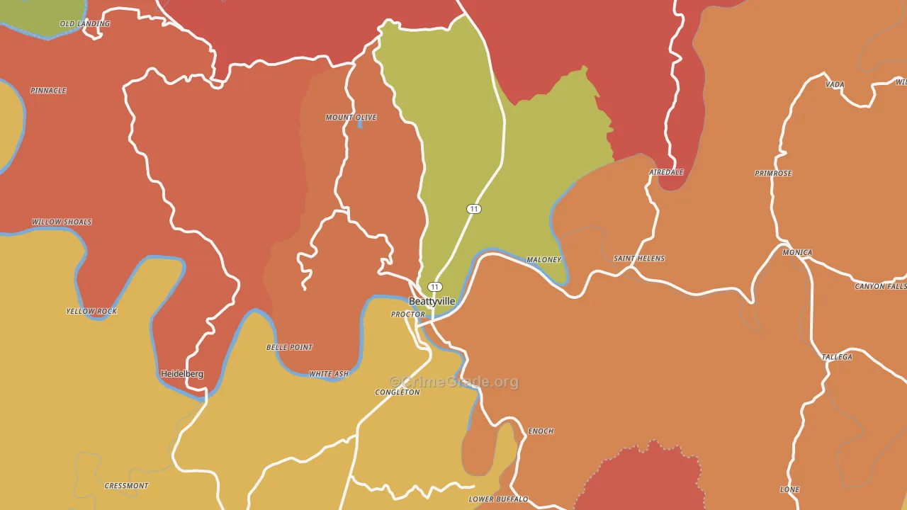 Beattyville, KY Map of Arson Rates