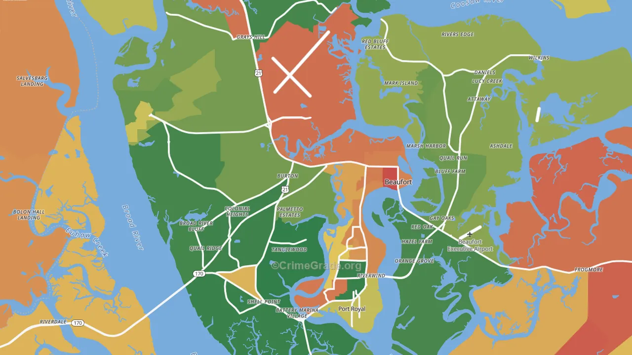 Beaufort, SC Map of Arson Rates
