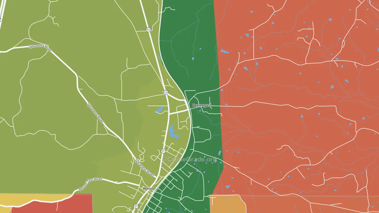 Beauregard, MS Map of Arson Rates