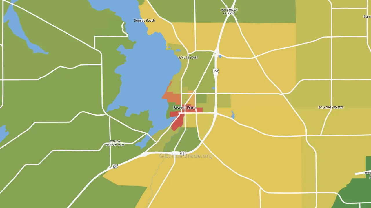 Beaver Dam, WI Map of Arson Rates