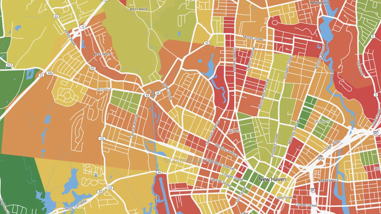 Beaver Hills, New Haven, CT Map of Arson Rates