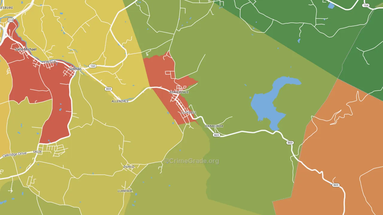 Beaverdale, PA Map of Arson Rates