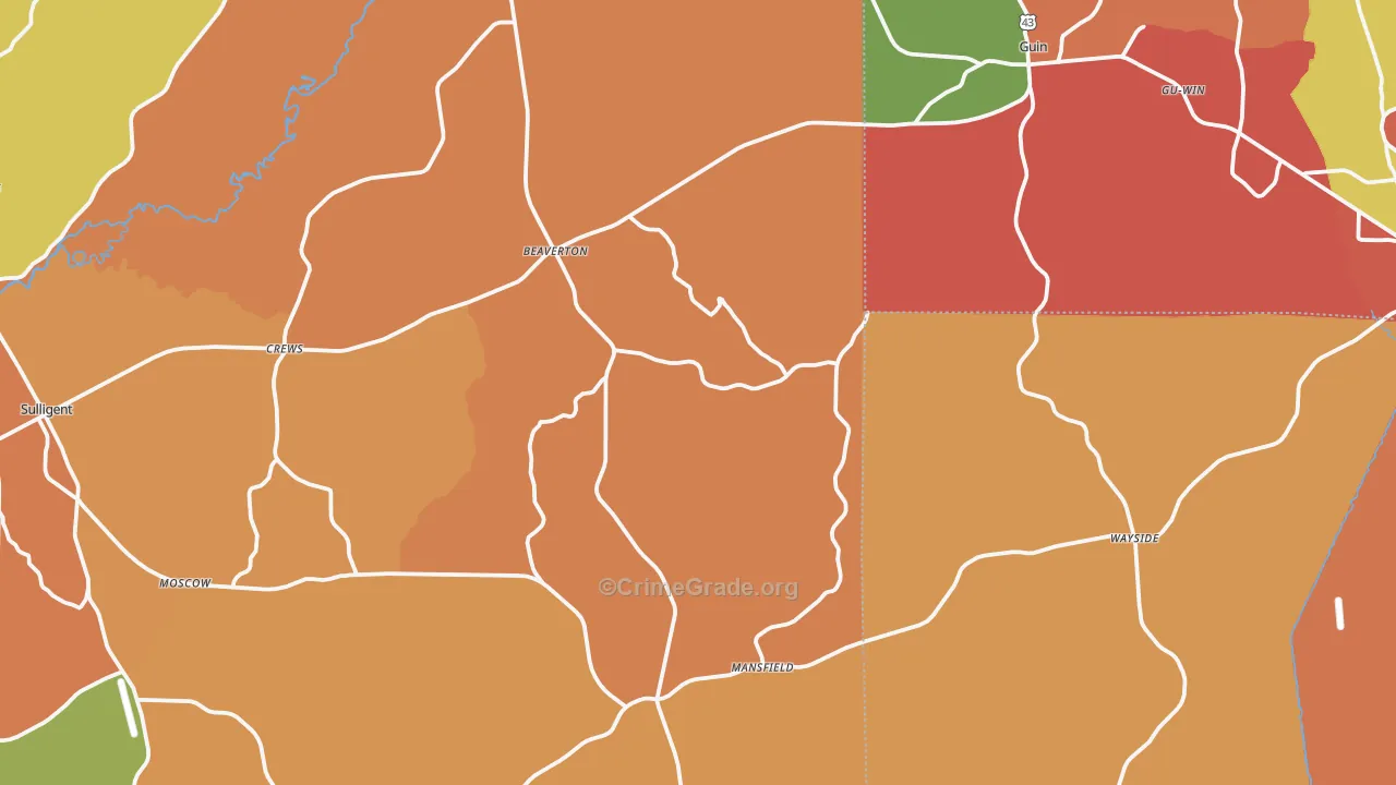 Beaverton, AL Map of Arson Rates
