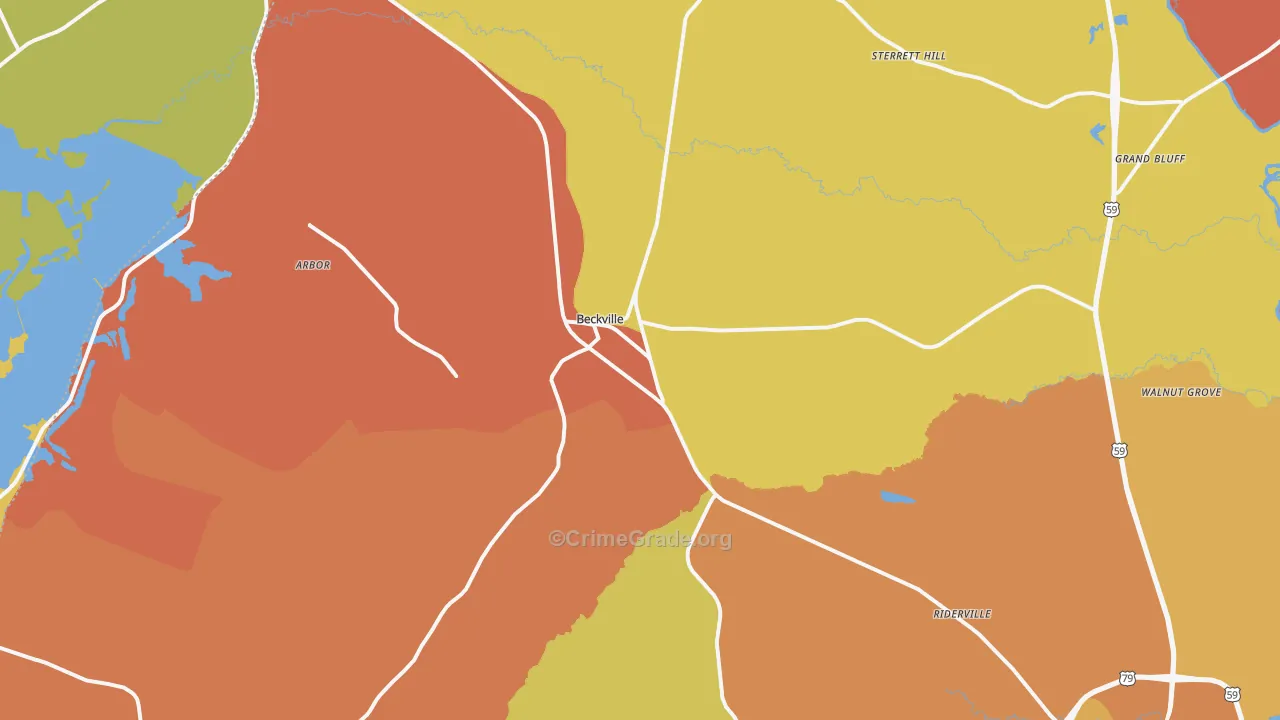 Beckville, TX Map of Arson Rates