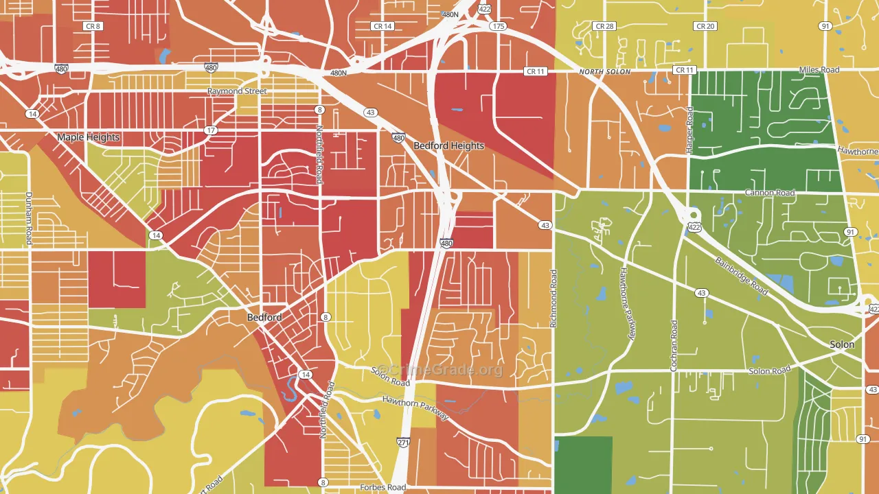 Bedford Heights, OH Map of Arson Rates