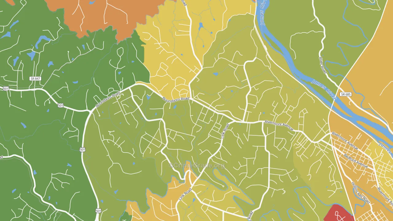 Bedford Hills, Lynchburg, VA Map of Arson Rates
