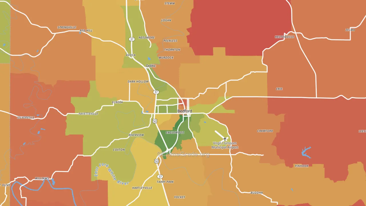 Bedford, IN Map of Arson Rates