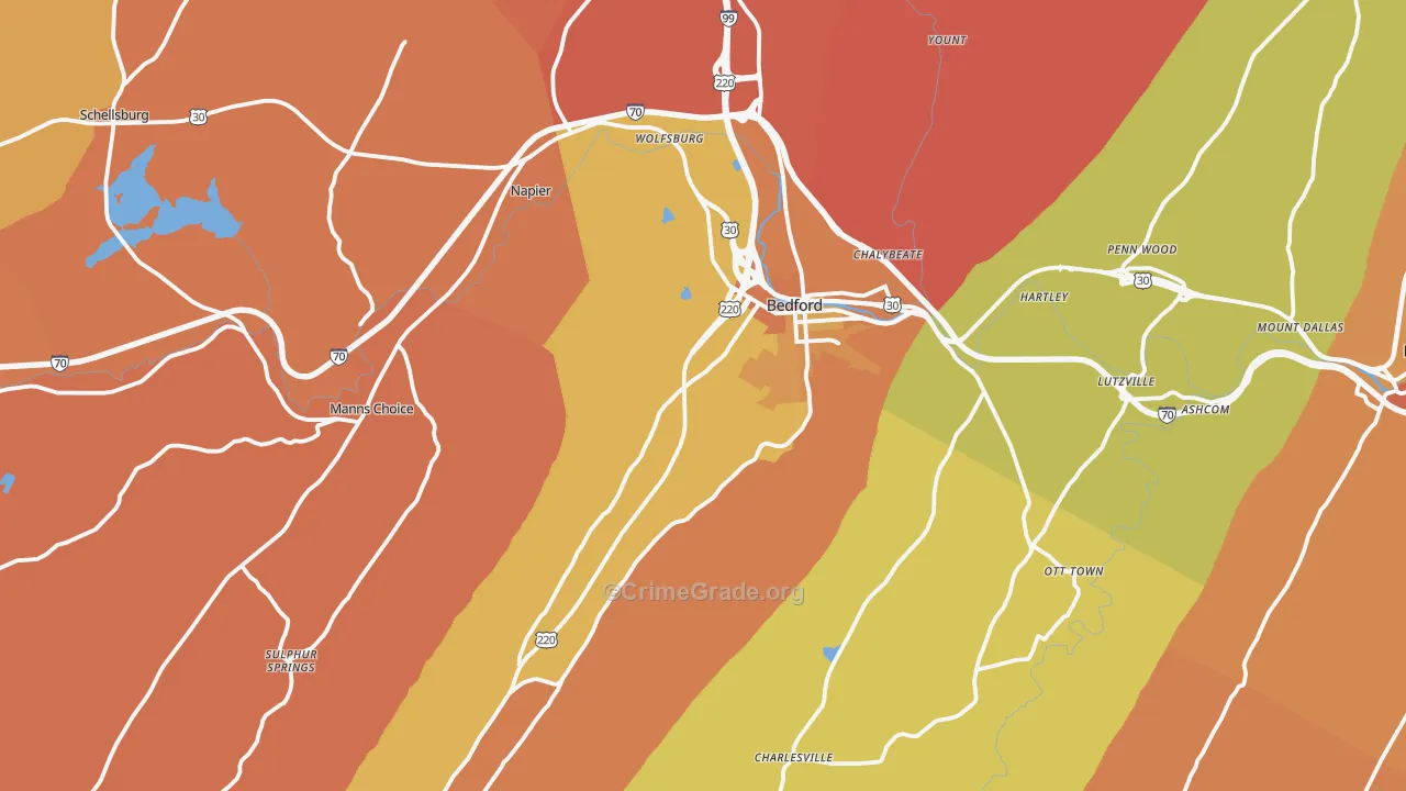 Bedford, PA Map of Arson Rates