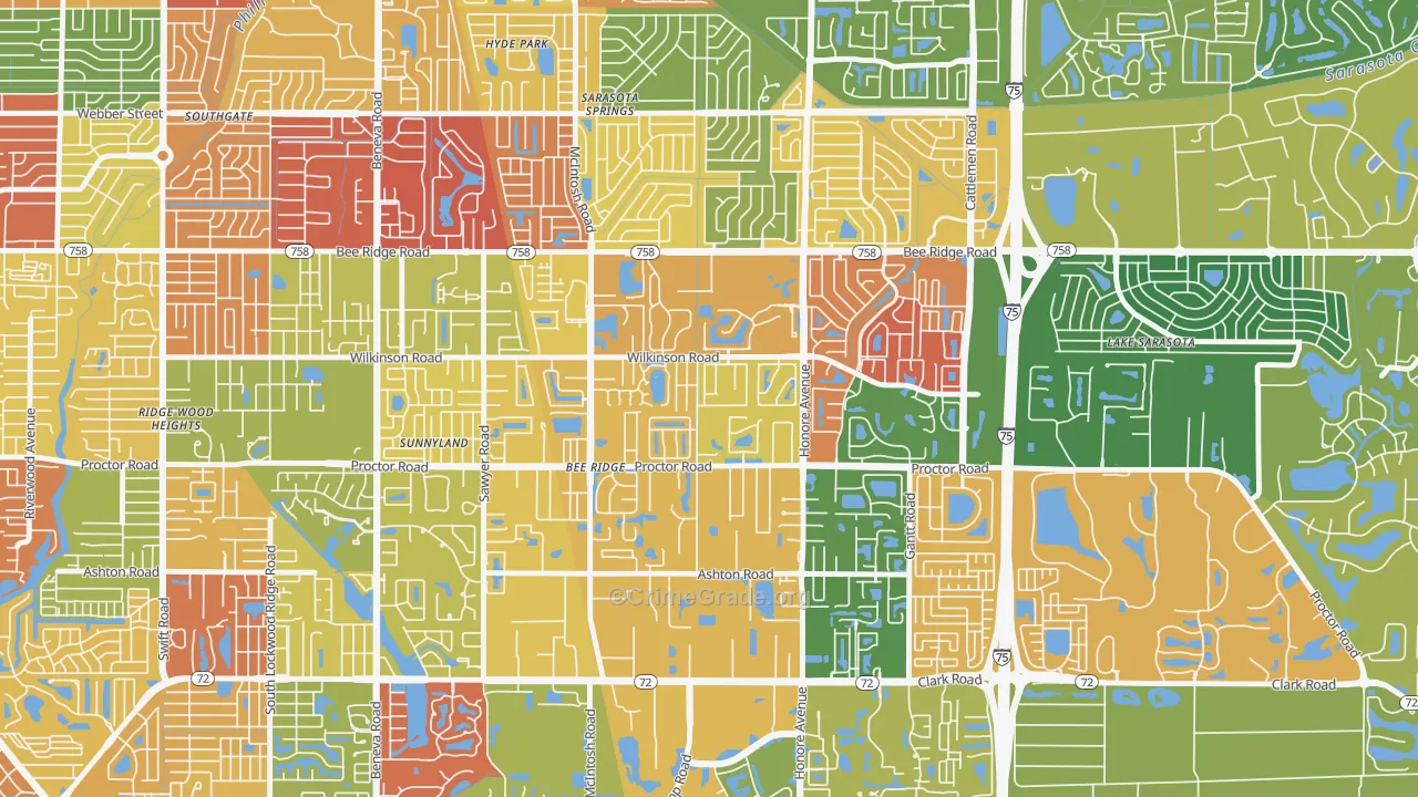 Bee Ridge, FL Map of Arson Rates