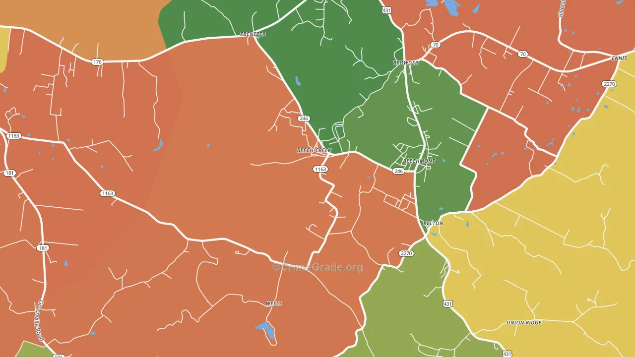 Beech Creek, KY Map of Arson Rates
