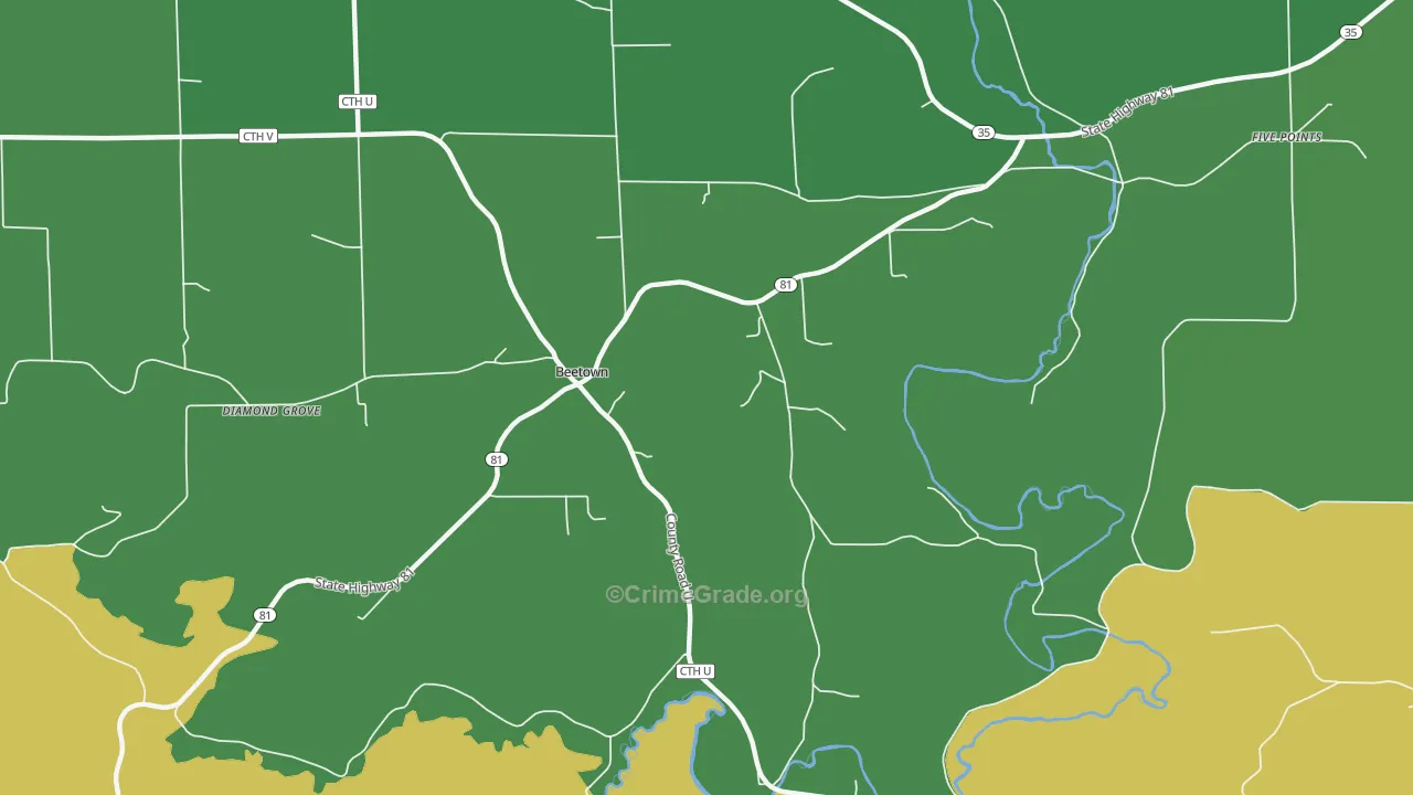 Beetown, WI Map of Arson Rates