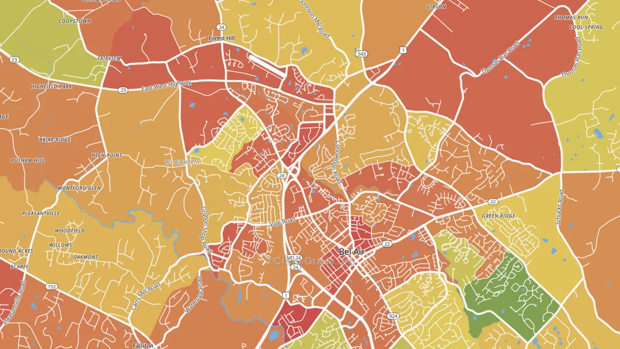 Bel Air North, MD Map of Arson Rates