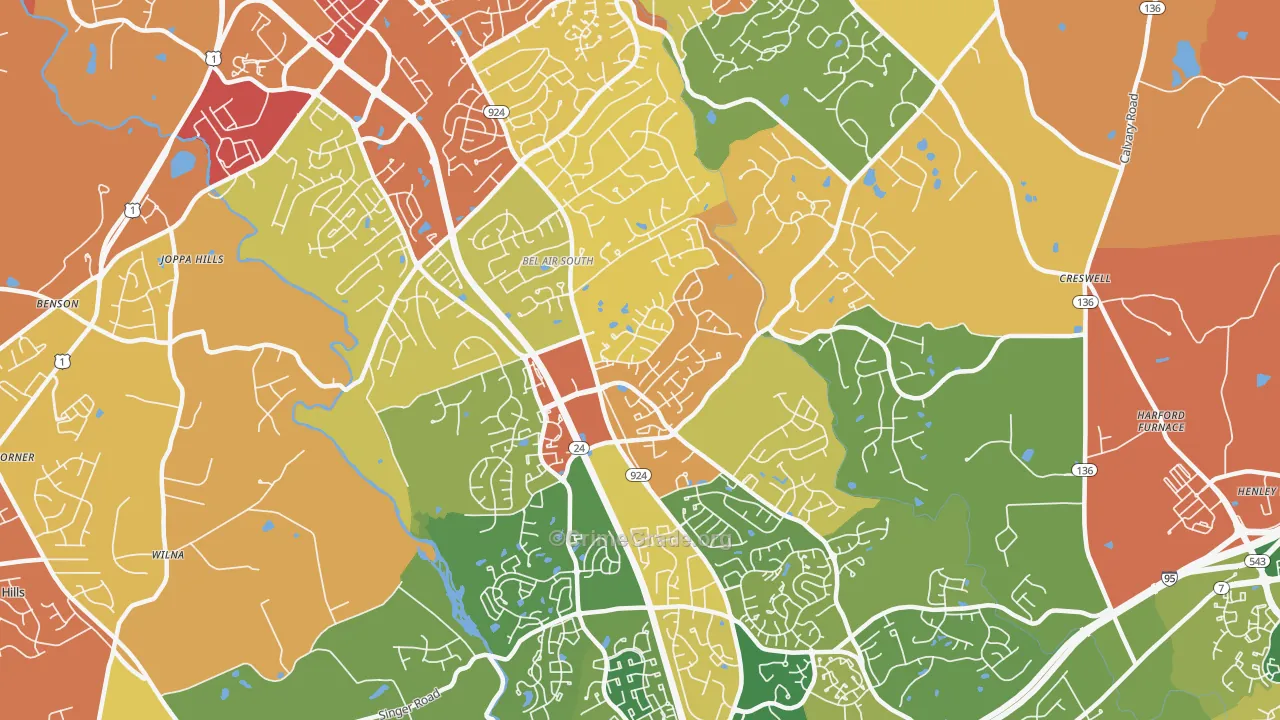 Bel Air South, MD Map of Arson Rates