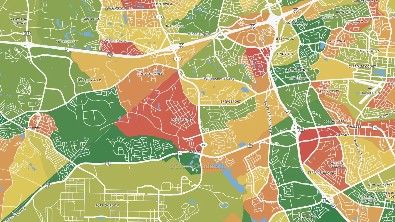 Belair, Augusta, GA Map of Arson Rates