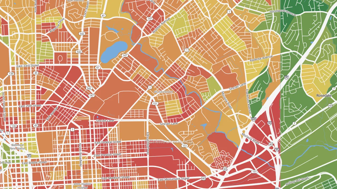 Belair-Edison, Baltimore, MD Map of Arson Rates