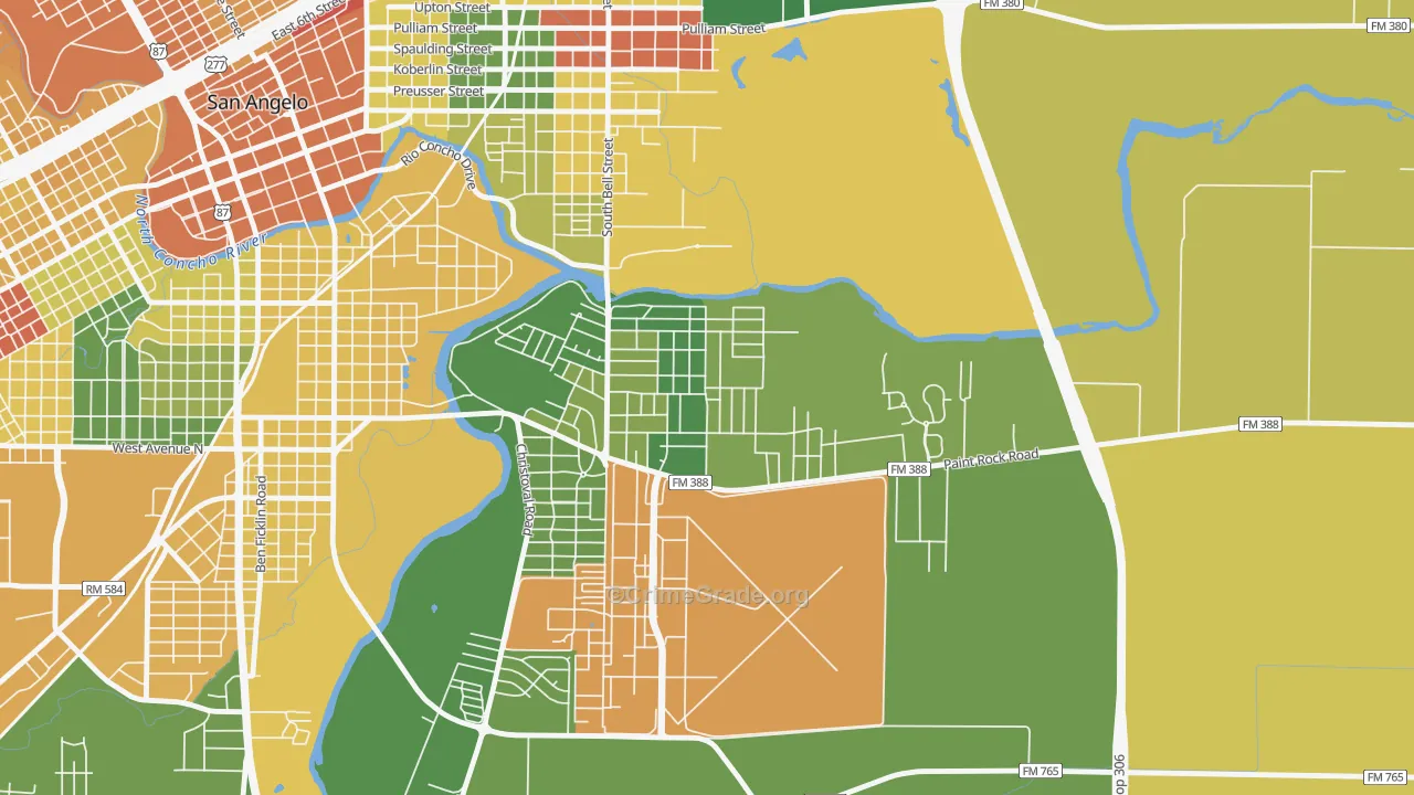 Belaire, San Angelo, TX Map of Arson Rates