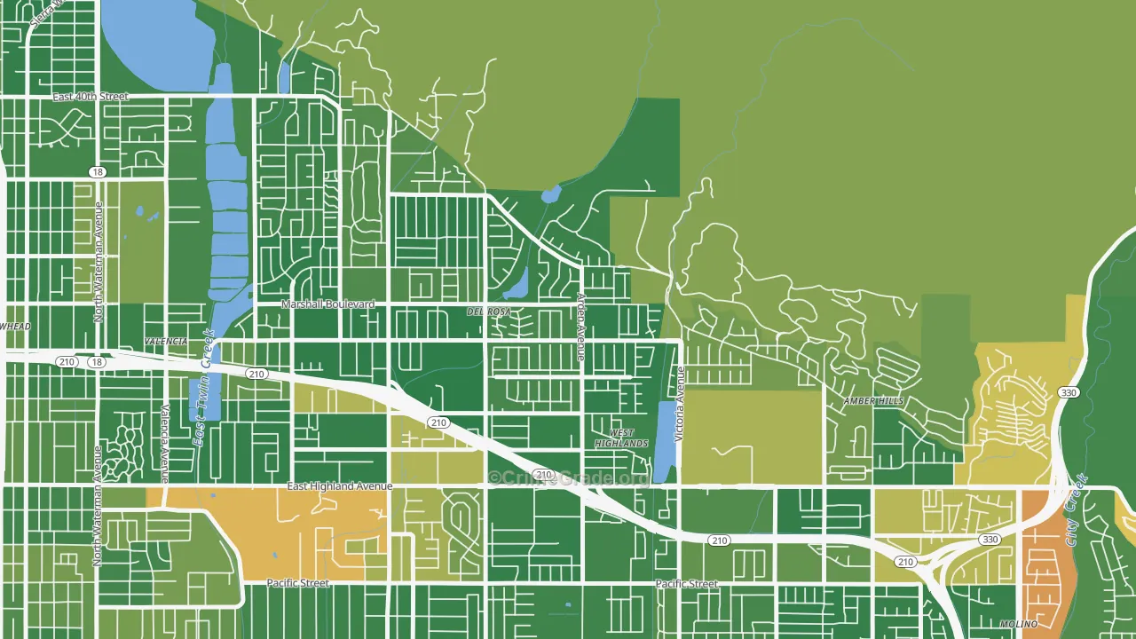 Belevedere, San Bernardino, CA Map of Arson Rates