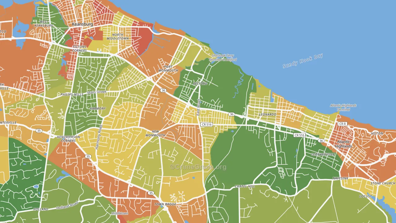 Belford, NJ Map of Arson Rates