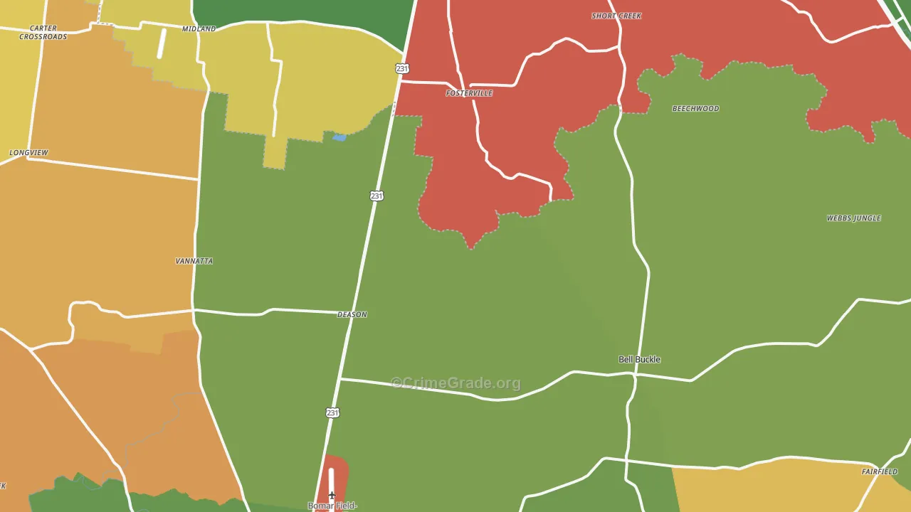 Bell Buckle, TN Map of Arson Rates