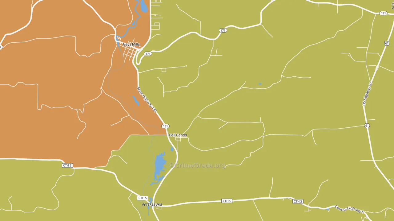 Bell Center, WI Map of Arson Rates