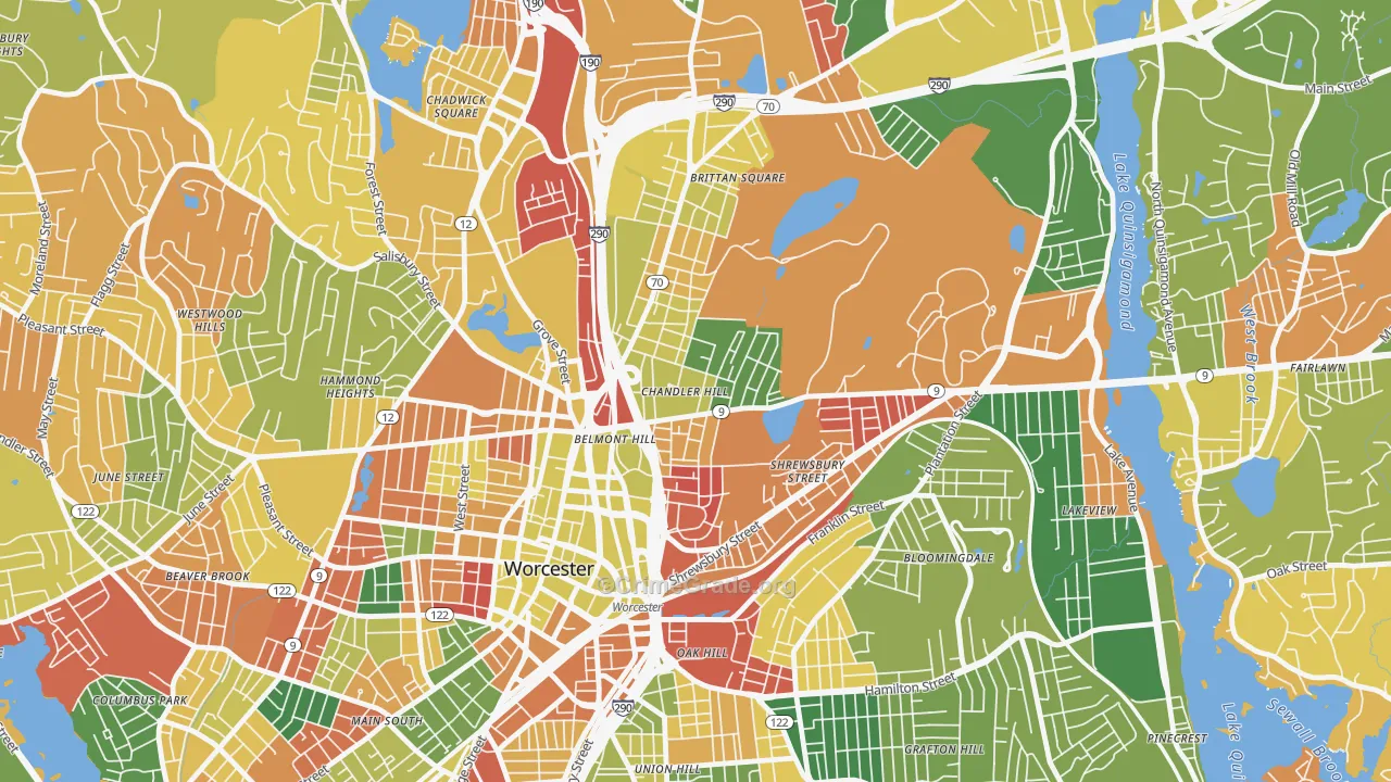 Bell Hill, Worcester, MA Map of Arson Rates