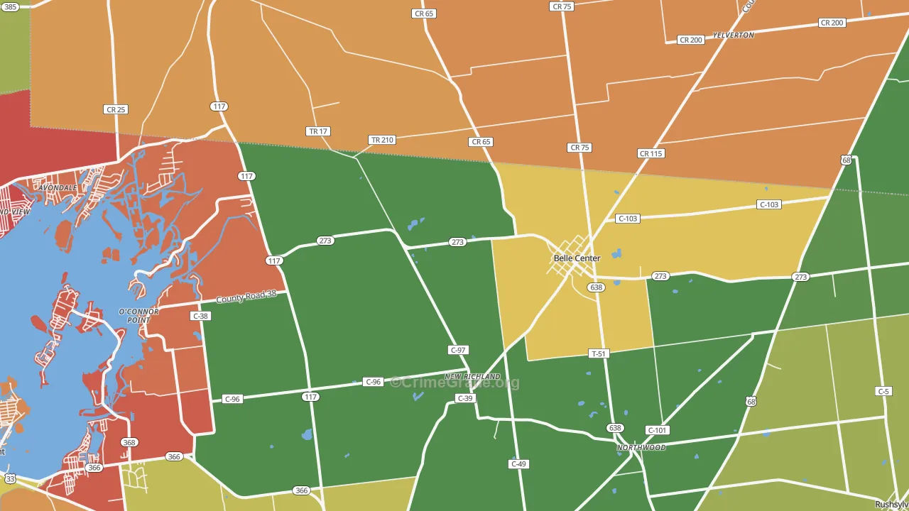 Belle Center, OH Map of Arson Rates