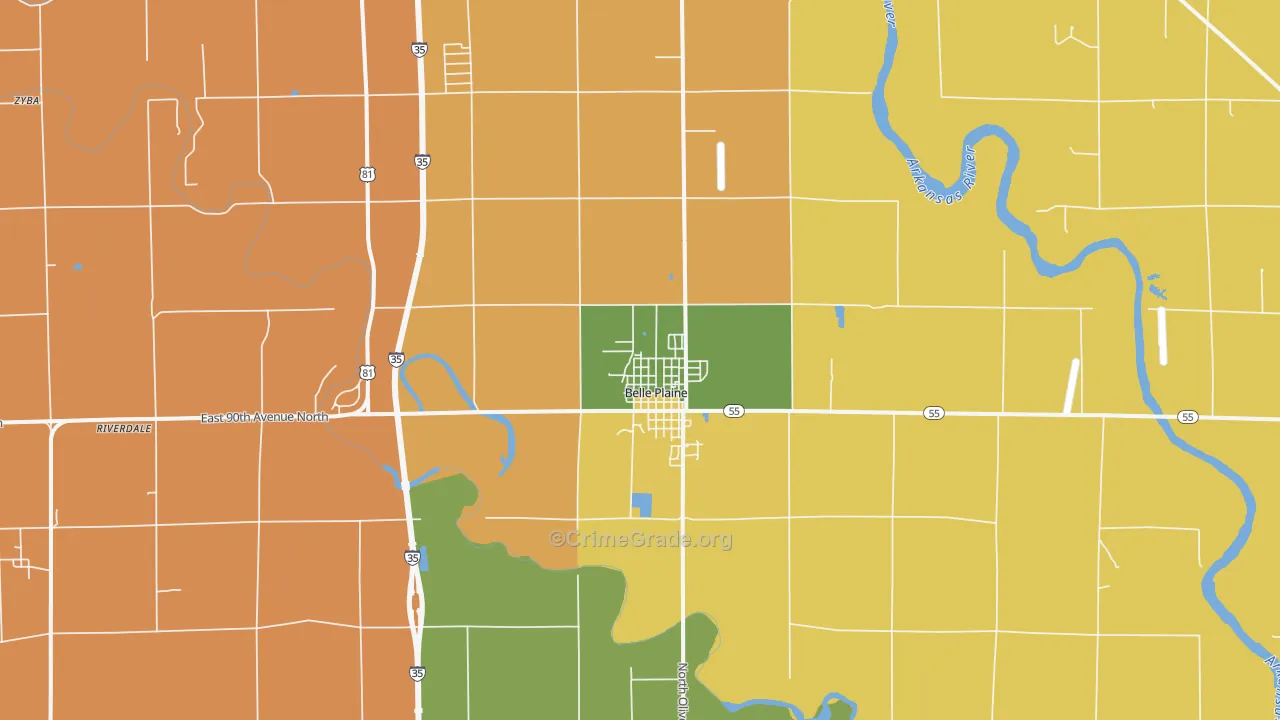 Belle Plaine, KS Map of Arson Rates